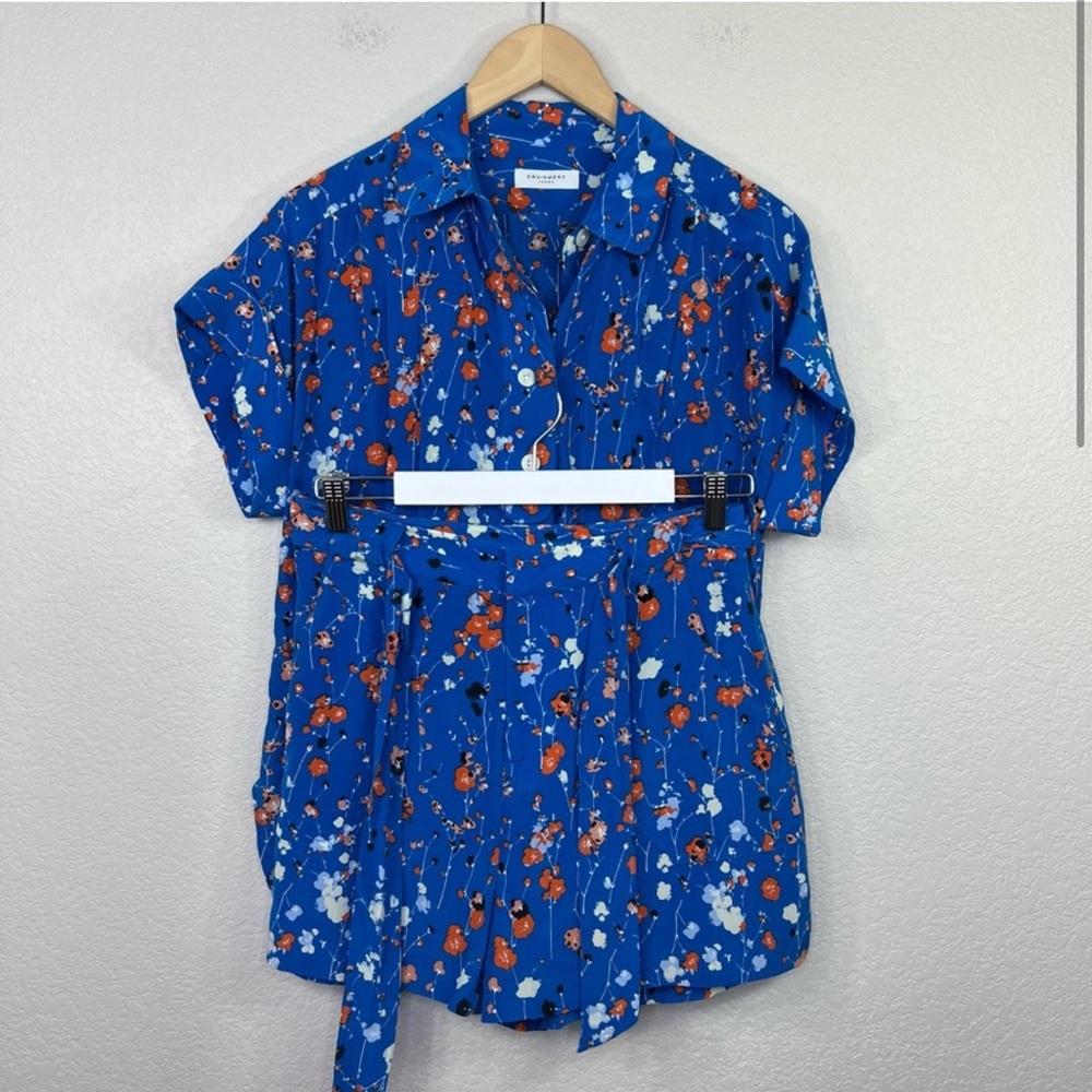 Equipment 2pc Set Floral Print Silk Top size XS Floral Silk Shorts size 6 - Picture 2 of 9